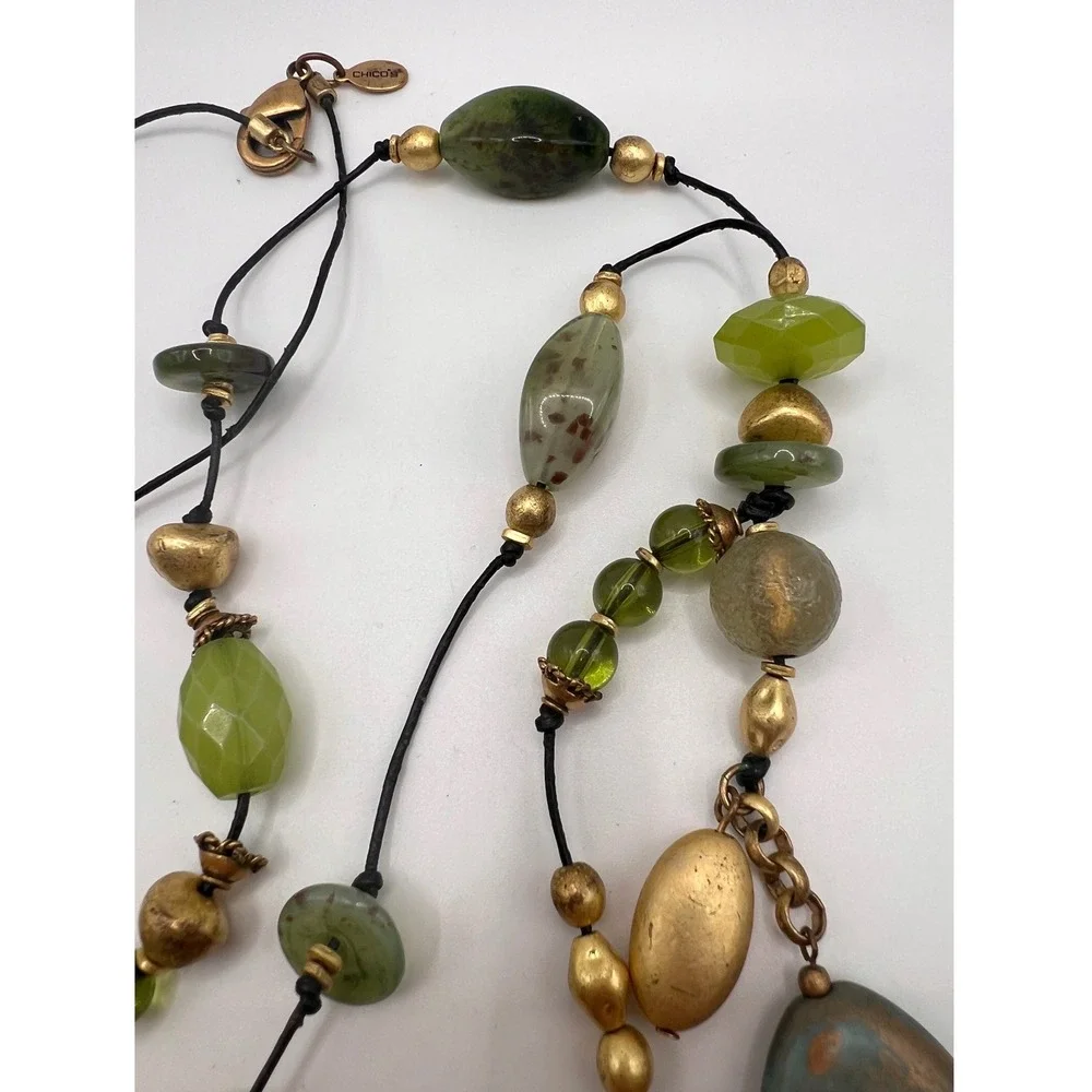 Chico's Green Stone Drop Necklace Boho Artisan 28